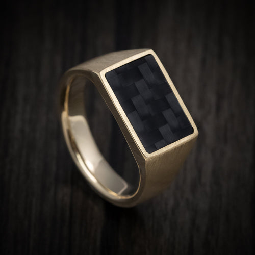 Alpine XV - 10K Gold Signet Wedding Ring with Supercar Ron Authentic Hypercar Carbon Fiber Inlay - Nura Lab