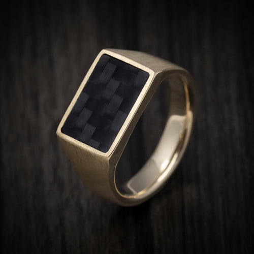 Alpine XV - 10K Gold Signet Wedding Ring with Supercar Ron Authentic Hypercar Carbon Fiber Inlay - view 3 - Nura Lab
