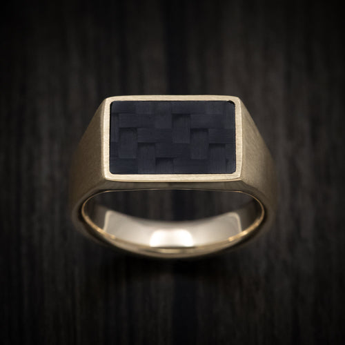 Alpine XV - 10K Gold Signet Wedding Ring with Supercar Ron Authentic Hypercar Carbon Fiber Inlay - view 2 - Nura Lab