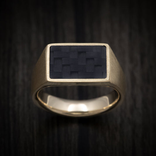 Alpine XV - 10K Gold Signet Wedding Ring with Supercar Ron Authentic Hypercar Carbon Fiber Inlay - view 2 - Nura Lab