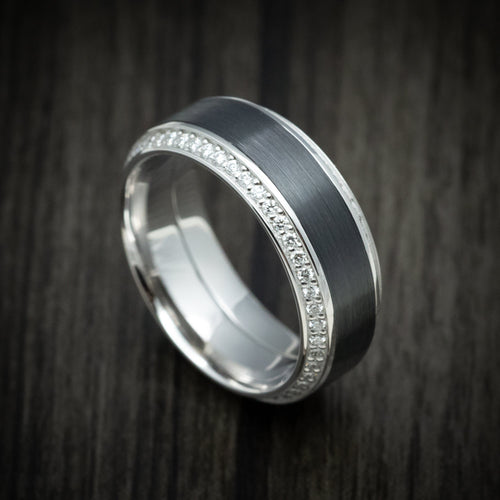 Valor XVIII - 14K White Gold Men's Wedding Ring with Black Zirconium Inlay and Eternity Bevel Lab Diamonds - Nura Lab
