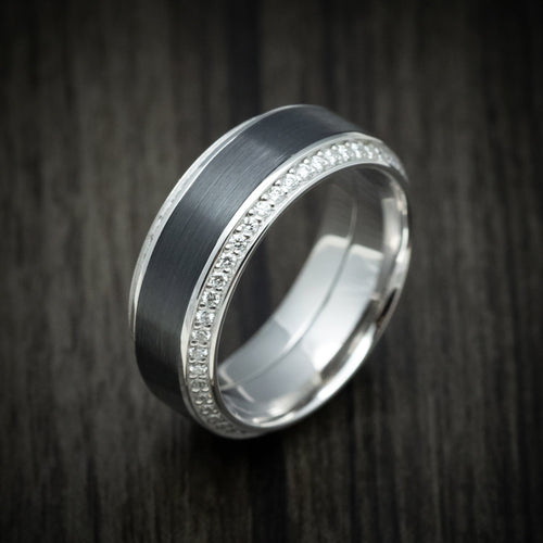 Valor XVIII - 14K White Gold Men's Wedding Ring with Black Zirconium Inlay and Eternity Bevel Lab Diamonds - view 4 - Nura Lab