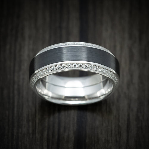 Valor XVIII - 14K White Gold Men's Wedding Ring with Black Zirconium Inlay and Eternity Bevel Lab Diamonds - view 2 - Nura Lab