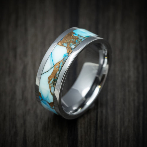 Falcon XVI - Tungsten Men's Wedding Ring with Blue and White Dolamite Stone and Bronze Inlay - view 3 - Nura Lab
