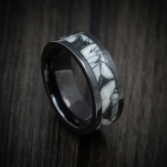 Sovereign XVII - Black Ceramic Men's Wedding Ring with Pinolite Stone Inlay - Nura Lab