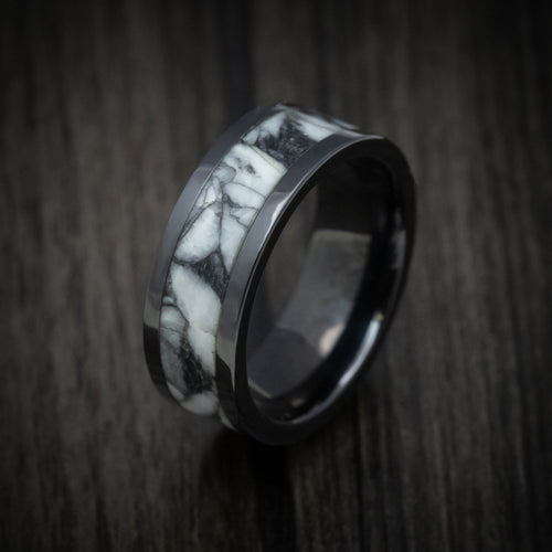Sovereign XVII - Black Ceramic Men's Wedding Ring with Pinolite Stone Inlay - view 3 - Nura Lab