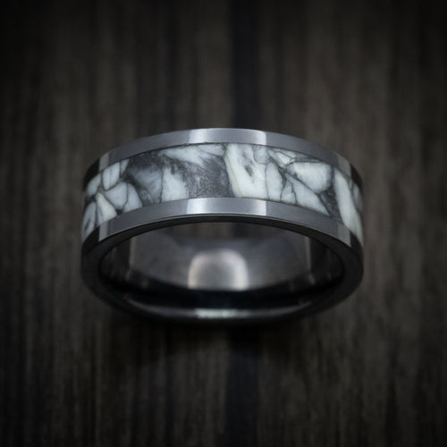 Sovereign XVII - Black Ceramic Men's Wedding Ring with Pinolite Stone Inlay - view 2 - Nura Lab