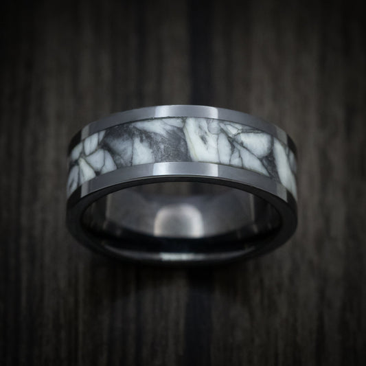 Sovereign XVII - Black Ceramic Men's Wedding Ring with Pinolite Stone Inlay - view 2 - Nura Lab
