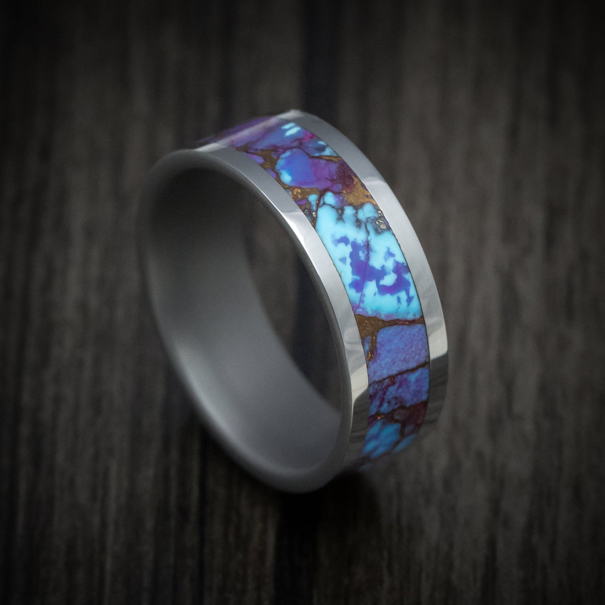 Hunter XVI - Tungsten Men's Wedding Ring with Turquoise and Purple Turquoise Stone and Bronze Inlay - Nura Lab