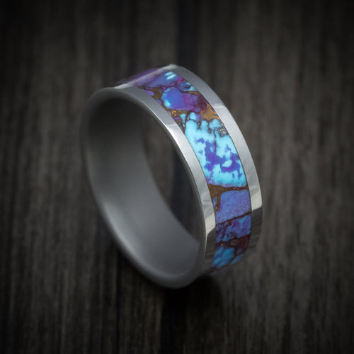 Hunter XVI - Tungsten Men's Wedding Ring with Turquoise and Purple Turquoise Stone and Bronze Inlay - Nura Lab