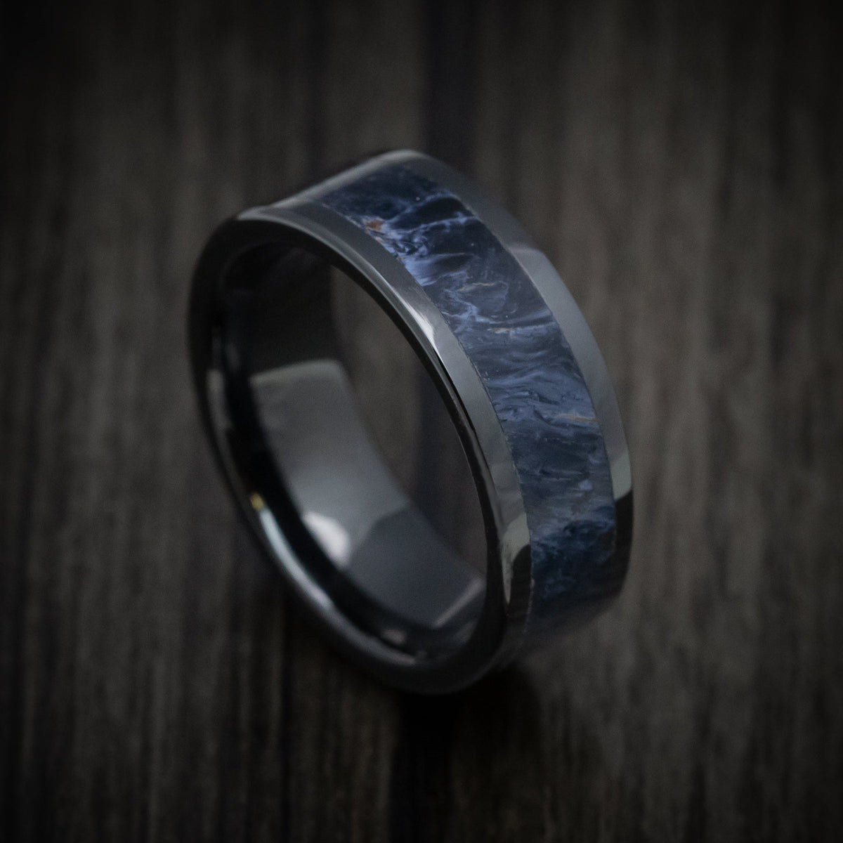 Ironwood XVII - Black Ceramic Men's Wedding Ring with Pietersite Stone Inlay - Nura Lab