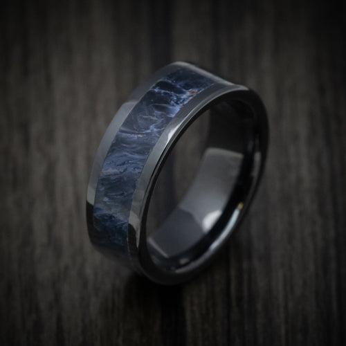 Ironwood XVII - Black Ceramic Men's Wedding Ring with Pietersite Stone Inlay - view 3 - Nura Lab