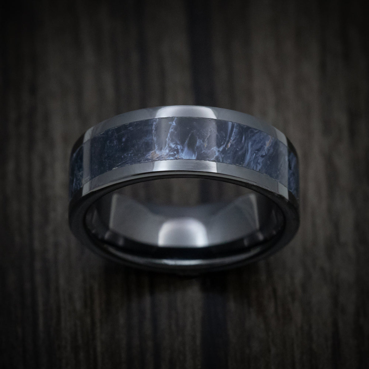 Ironwood XVII - Black Ceramic Men's Wedding Ring with Pietersite Stone Inlay - view 2 - Nura Lab