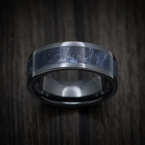 Ironwood XVII - Black Ceramic Men's Wedding Ring with Pietersite Stone Inlay - view 2 - Nura Lab