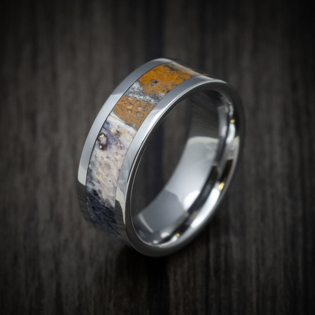 Ranger XVI - Tungsten Men's Wedding Ring with Indian Blanket Jasper Stone Inlay - view 3 - Nura Lab