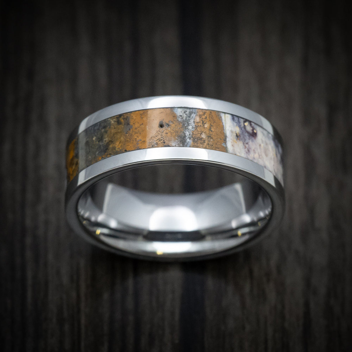 Ranger XVI - Tungsten Men's Wedding Ring with Indian Blanket Jasper Stone Inlay - view 2 - Nura Lab