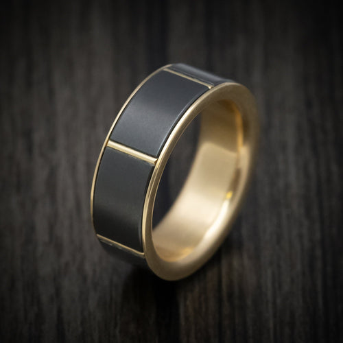 Horizon XVIII - 14K Yellow Gold Spinner Wedding Ring with Black Zirconium Inlay - view 3 - Nura Lab