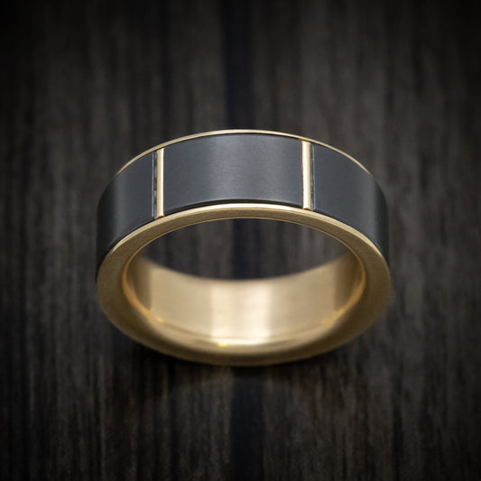 Horizon XVIII - 14K Yellow Gold Spinner Wedding Ring with Black Zirconium Inlay - view 2 - Nura Lab