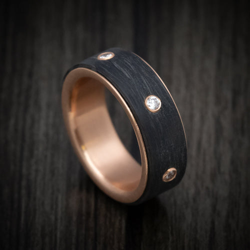 King James XV - 14K Rose Gold Men's Wedding Ring with Spinning Carbon Fiber and Lab Diamond Inlay - Nura Lab