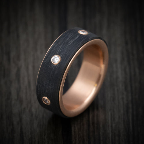 King James XV - 14K Rose Gold Men's Wedding Ring with Spinning Carbon Fiber and Lab Diamond Inlay - view 3 - Nura Lab