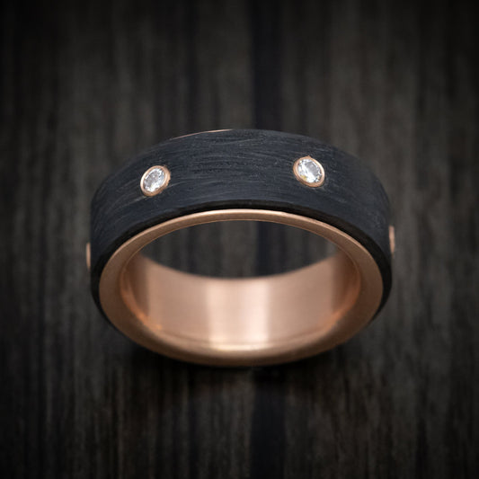 King James XV - 14K Rose Gold Men's Wedding Ring with Spinning Carbon Fiber and Lab Diamond Inlay - view 2 - Nura Lab