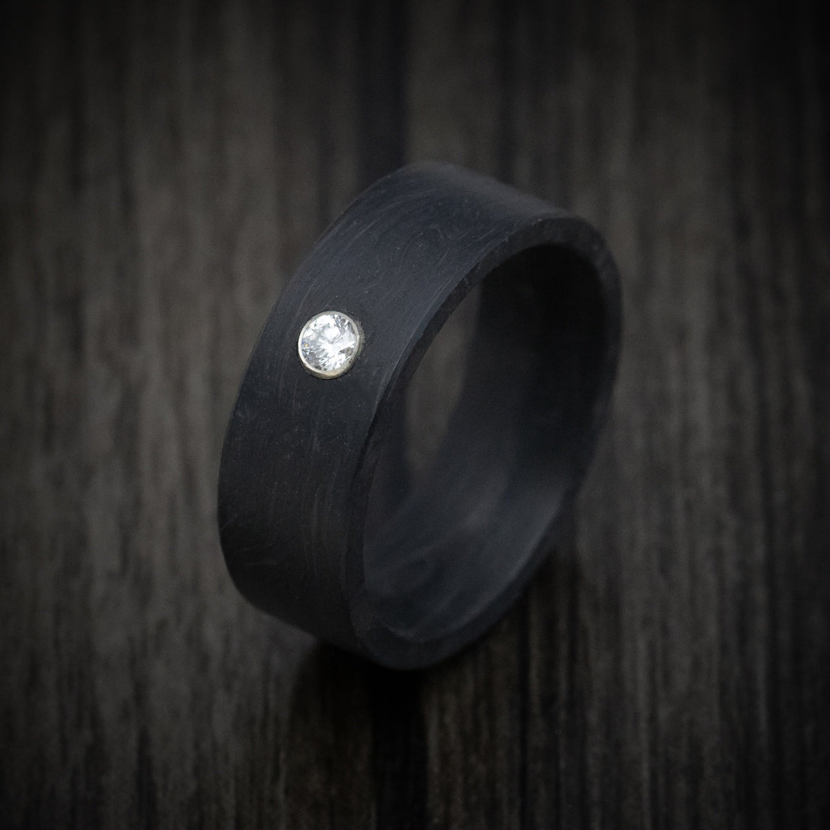 Sentinel XV - Solid Forged Carbon Fiber Men's Wedding Ring with Lab Diamond - view 3 - Nura Lab