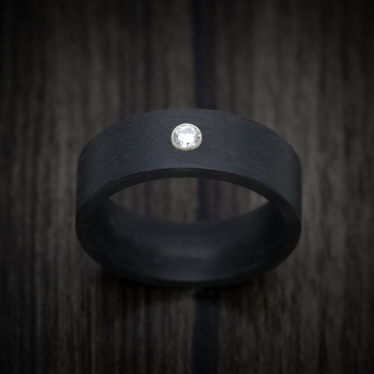 Sentinel XV - Solid Forged Carbon Fiber Men's Wedding Ring with Lab Diamond - view 2 - Nura Lab