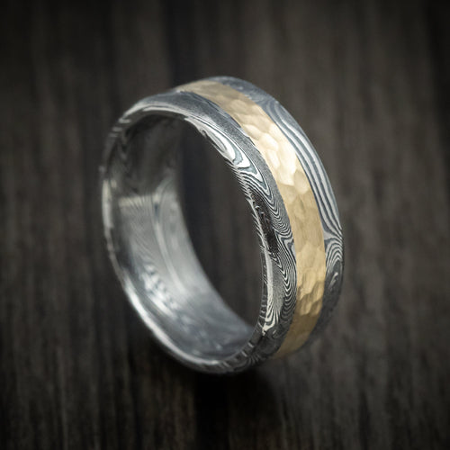 Storm XII - Tightweave Damascus Steel and Gold Men's Wedding Ring Band - Nura Lab