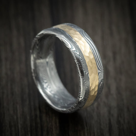 Storm XII - Tightweave Damascus Steel and Gold Men's Wedding Ring Band - Nura Lab