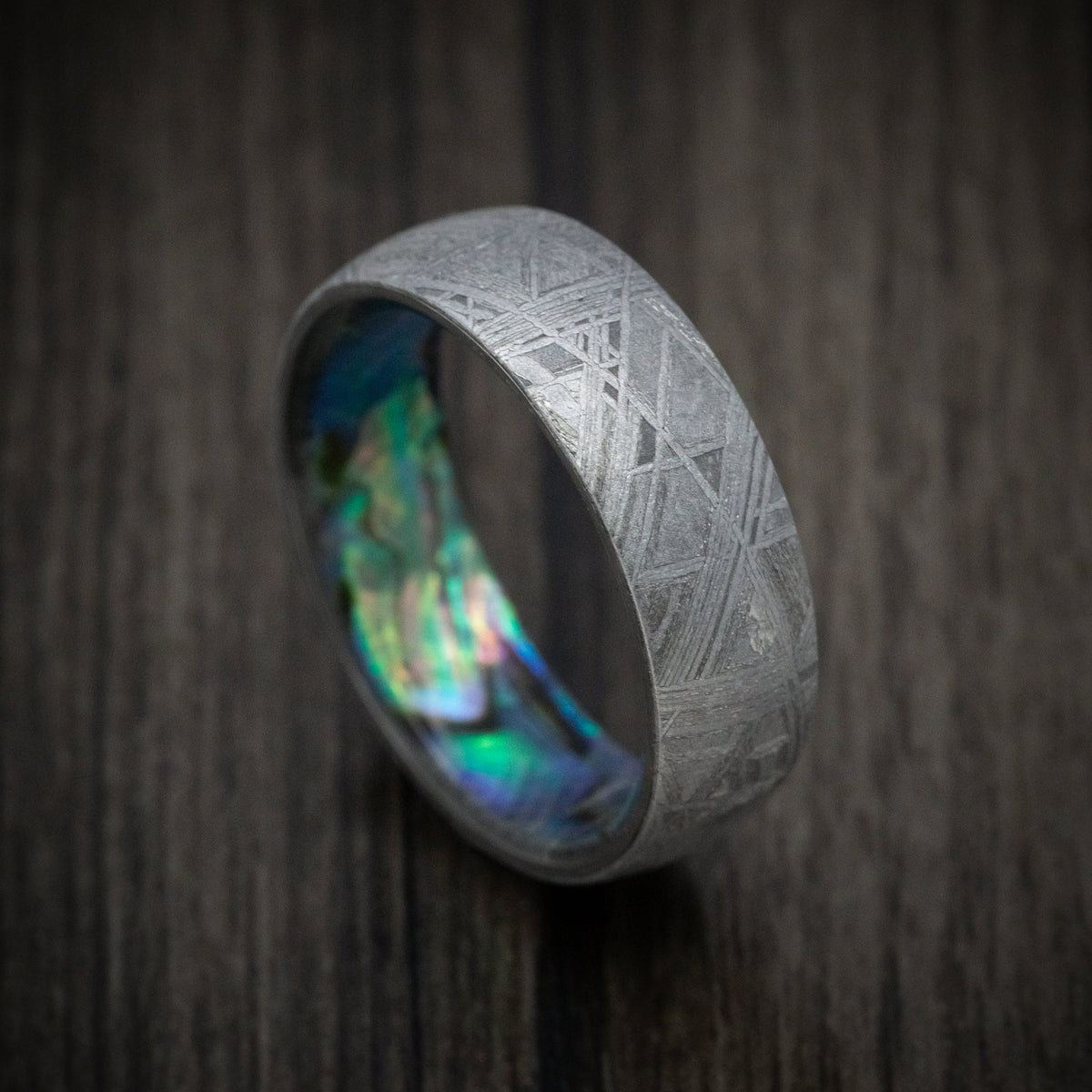 Augustus XVII - Gibeon Meteorite Wedding Ring with Abalone Sleeve Band - Nura Lab
