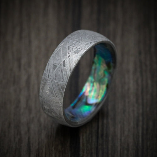 Augustus XVII - Gibeon Meteorite Wedding Ring with Abalone Sleeve Band - view 3 - Nura Lab