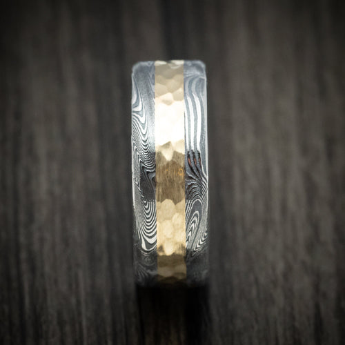 Storm XII - Tightweave Damascus Steel and Gold Men's Wedding Ring Band - view 3 - Nura Lab