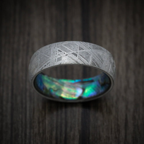 Augustus XVII - Gibeon Meteorite Wedding Ring with Abalone Sleeve Band - view 2 - Nura Lab