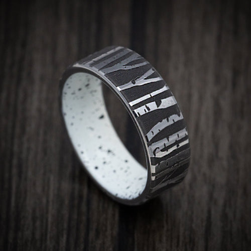 Tasman XIII - Tantalum Men's Wedding Ring with Aspen Design and Bark Pattern Cerakote Sleeve - Nura Lab