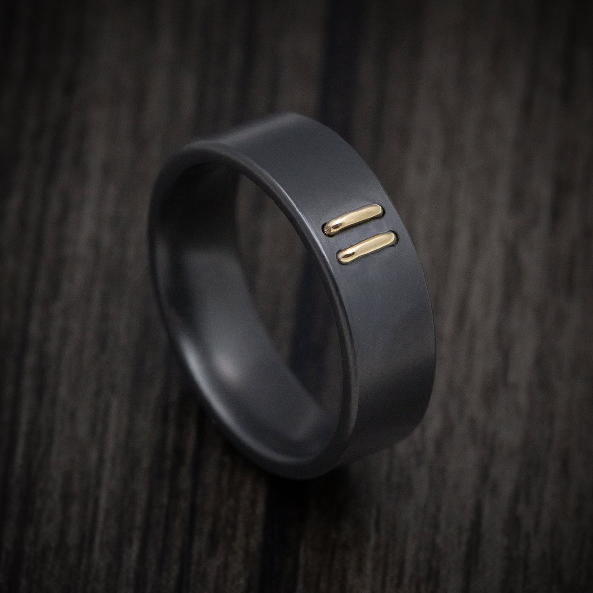 Timber XVIII - Black Zirconium Men's Wedding Ring with 14K Gold Stitch Design - Nura Lab