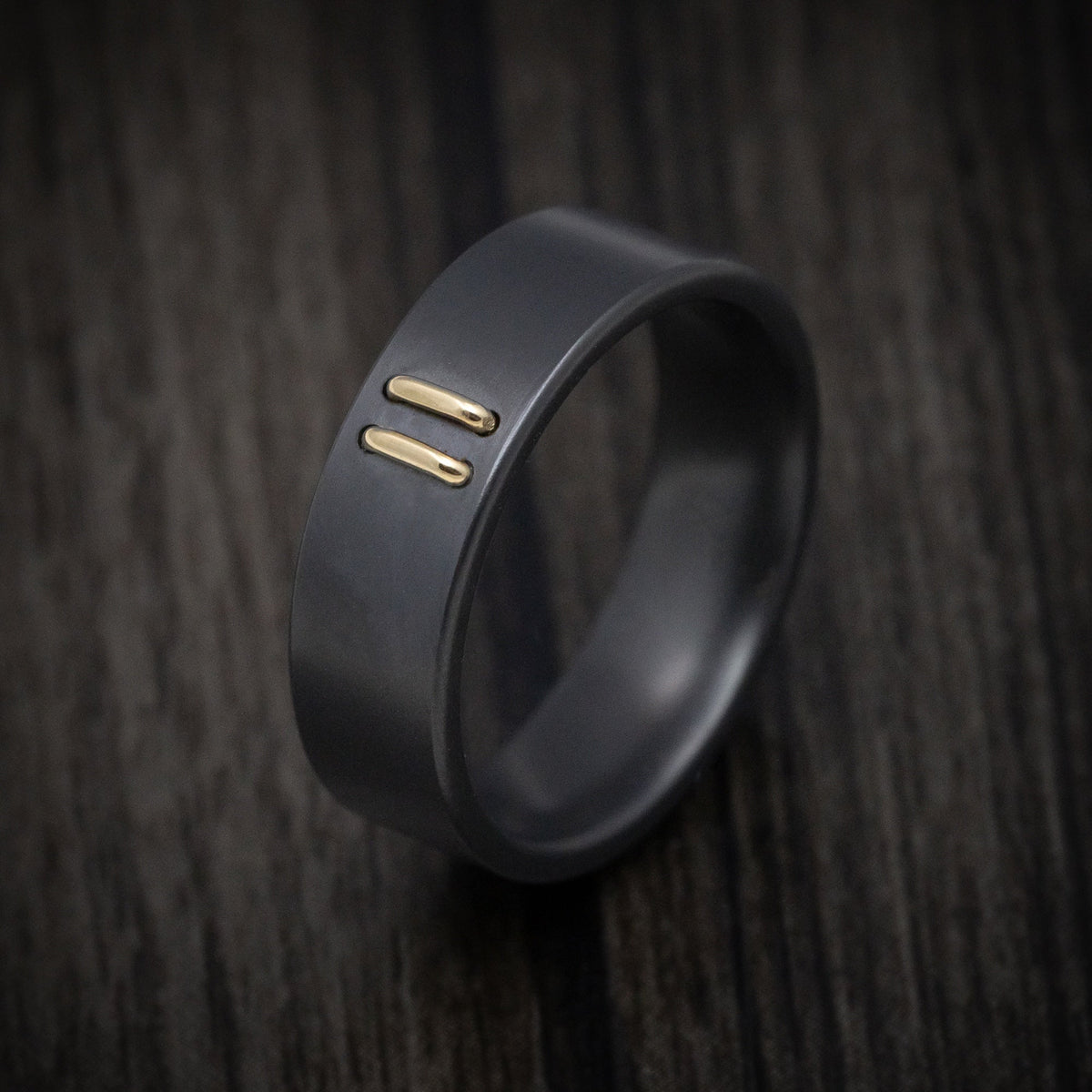 Timber XVIII - Black Zirconium Men's Wedding Ring with 14K Gold Stitch Design - view 3 - Nura Lab
