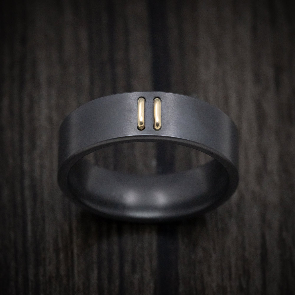 Timber XVIII - Black Zirconium Men's Wedding Ring with 14K Gold Stitch Design - view 2 - Nura Lab