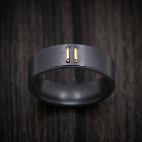 Timber XVIII - Black Zirconium Men's Wedding Ring with 14K Gold Stitch Design - view 2 - Nura Lab