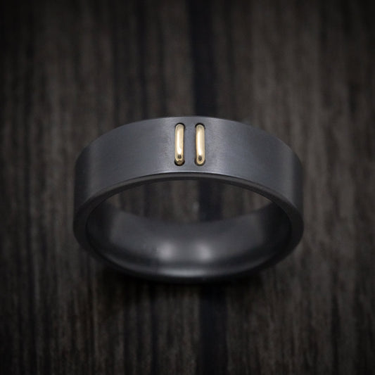 Timber XVIII - Black Zirconium Men's Wedding Ring with 14K Gold Stitch Design - view 2 - Nura Lab