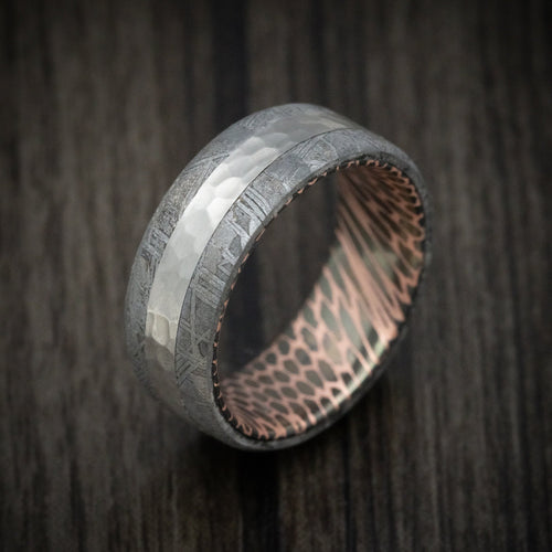 Equinox XVII - Gibeon Meteorite Men's Wedding Ring with Darkened Superconductor Sleeve and Platinum Inlay - view 3 - Nura Lab