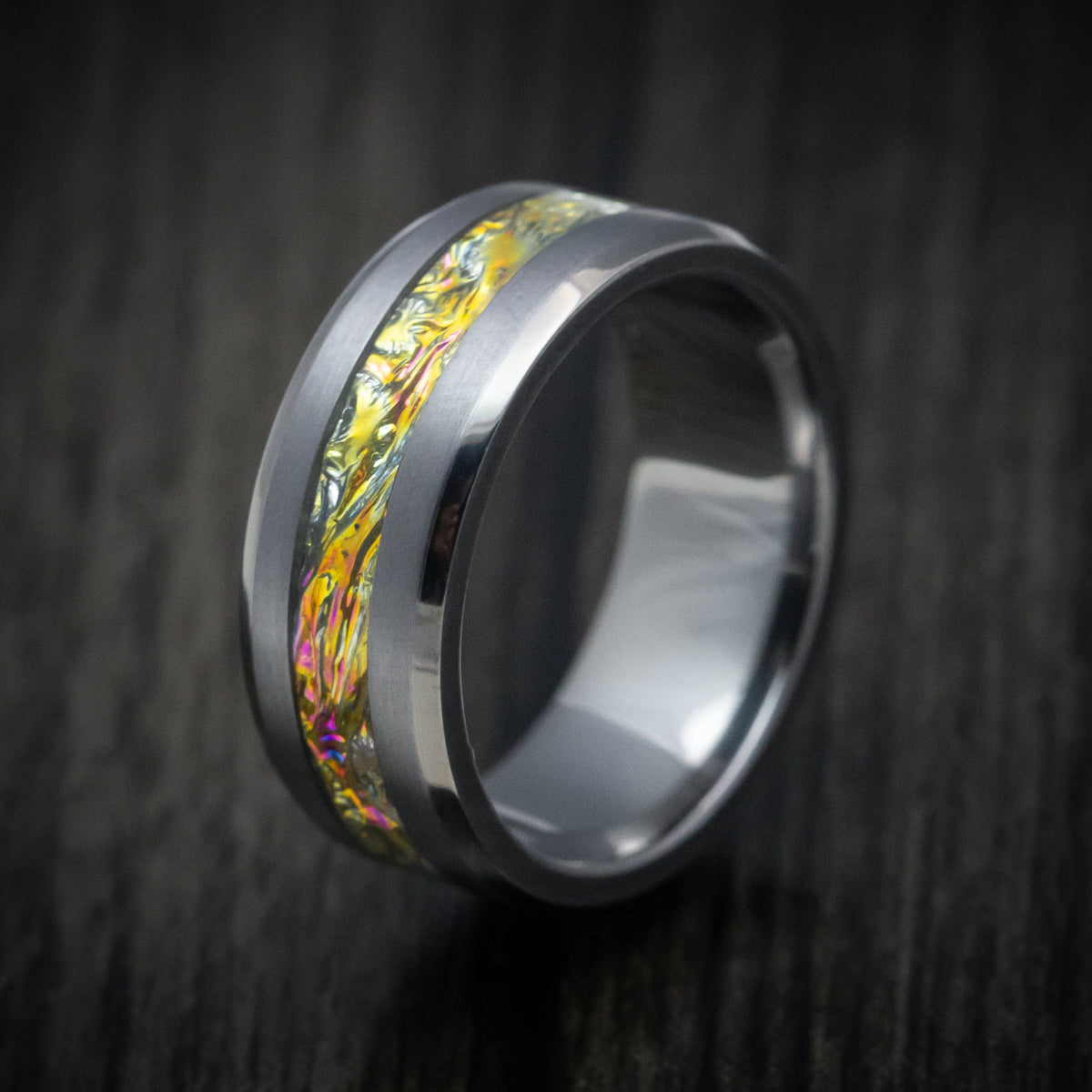 Sentinel XIV - Tantalum and Dichrolam Inlay Men's Wedding Ring Band - view 4 - Nura Lab