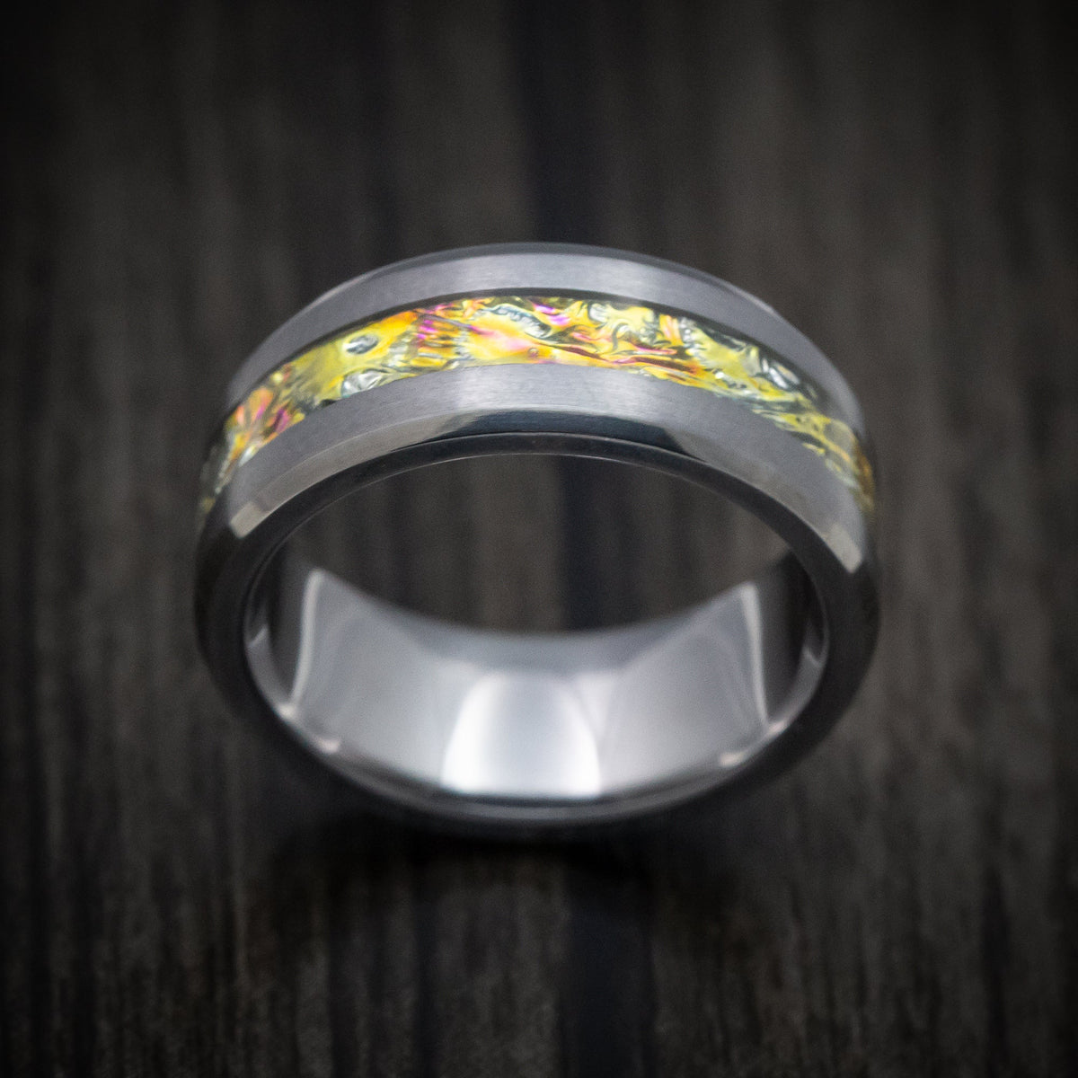 Sentinel XIV - Tantalum and Dichrolam Inlay Men's Wedding Ring Band - view 2 - Nura Lab