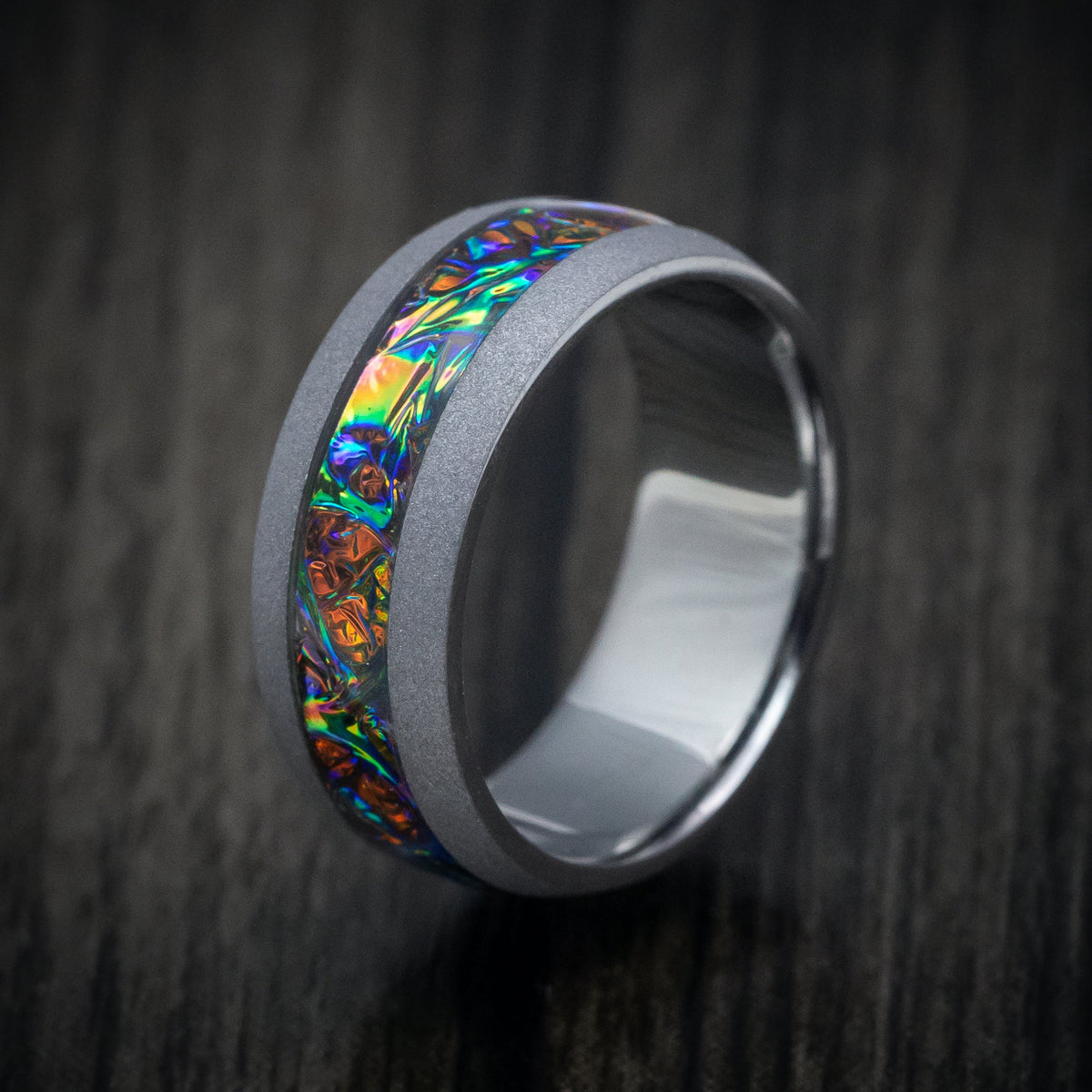 Equinox XIII - Tantalum and Dichrolam Inlay Men's Wedding Ring Band - view 4 - Nura Lab