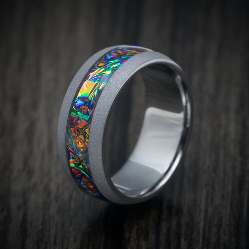 Equinox XIII - Tantalum and Dichrolam Inlay Men's Wedding Ring Band - view 4 - Nura Lab