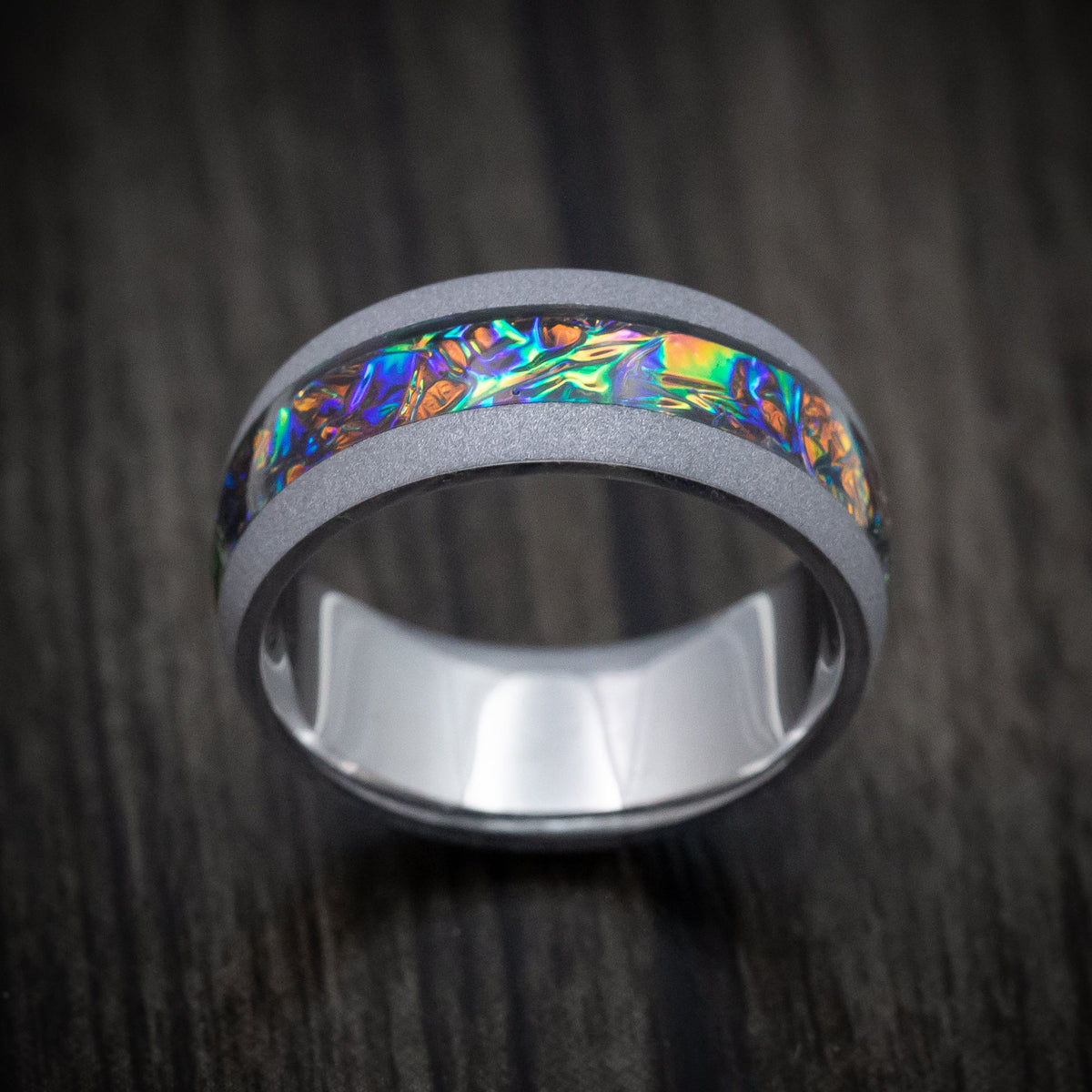 Equinox XIII - Tantalum and Dichrolam Inlay Men's Wedding Ring Band - view 2 - Nura Lab
