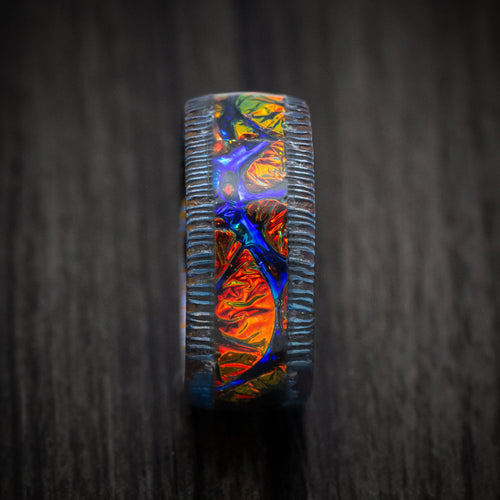 Northwind VI - Kuro-Ti Heat-Treated Titanium Damascus and Dichrolam Inlay Men's Wedding Ring Band - view 3 - Nura Lab