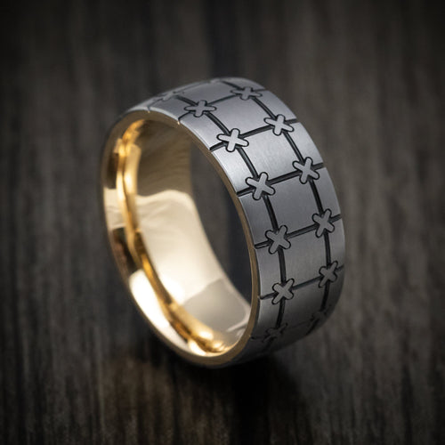 Glacier XIV - Tantalum and Gold Sleeve Geometric Pattern Men's Wedding Ring Band - Nura Lab