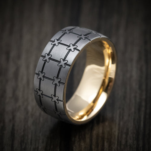 Glacier XIV - Tantalum and Gold Sleeve Geometric Pattern Men's Wedding Ring Band - view 4 - Nura Lab
