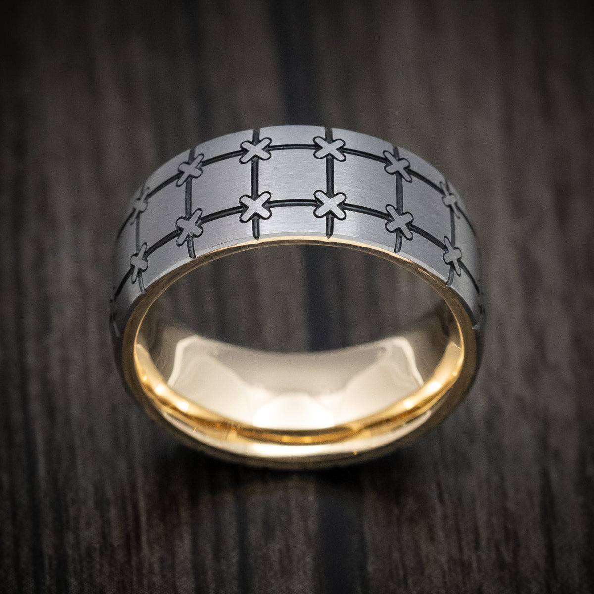 Glacier XIV - Tantalum and Gold Sleeve Geometric Pattern Men's Wedding Ring Band - view 2 - Nura Lab