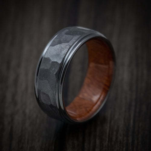 Obsidian XIII - Black Zirconium Rock Finish Band with Wood Sleeve Men's Wedding Ring - view 4 - Nura Lab